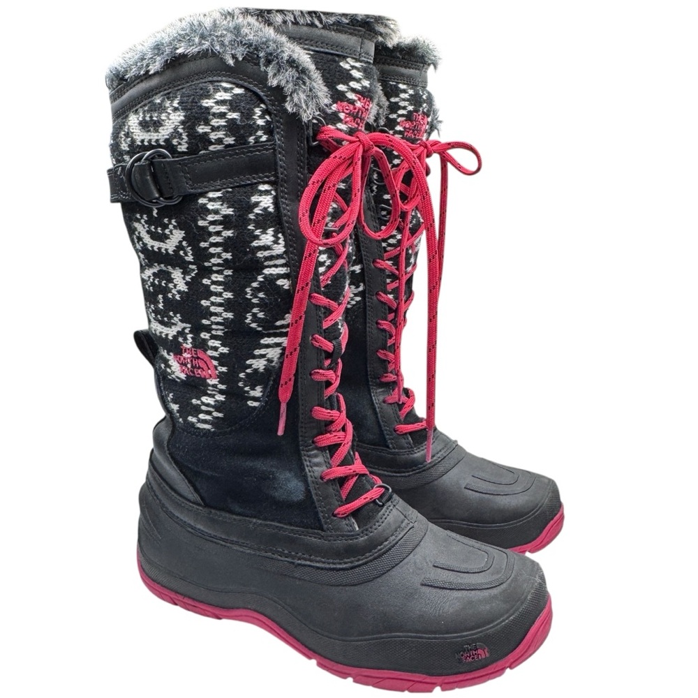 The North Face Women's Black and Pink Winter Boots - Size 7.5